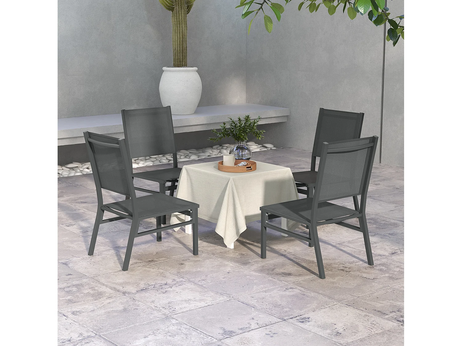 Lot de 4 chaises de jardin alu textilène gris