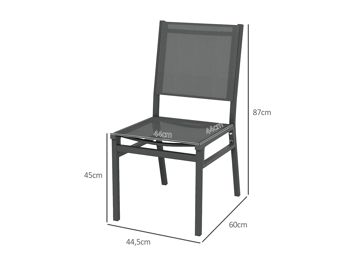 Lot de 4 chaises de jardin alu textilène gris
