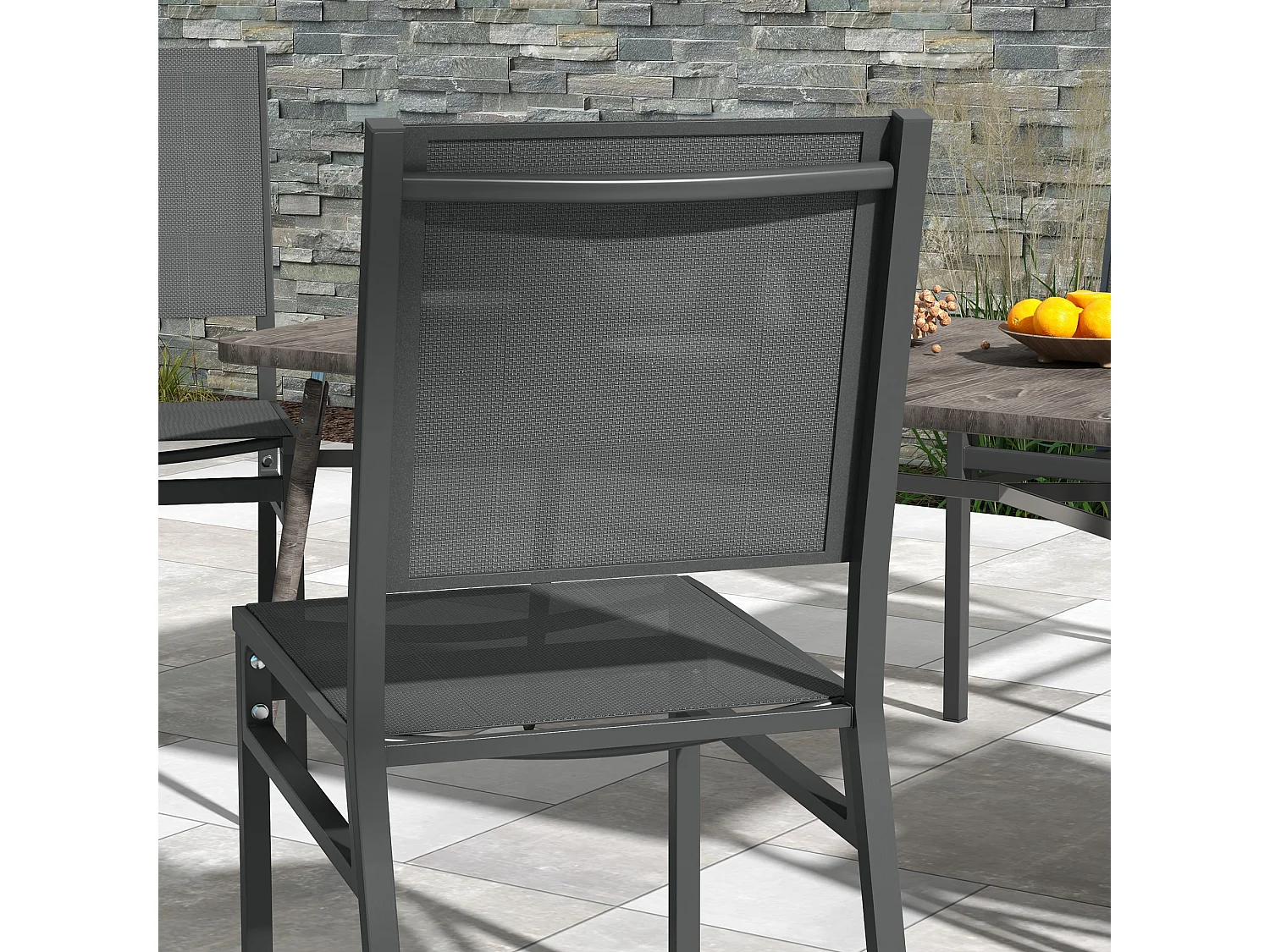 Lot de 4 chaises de jardin alu textilène gris