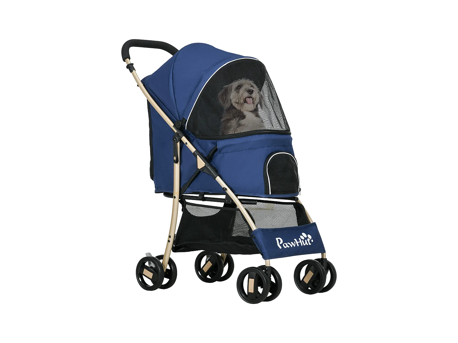 Poussette buggy pliable pour chien rangement laisses coussin inclus bleu