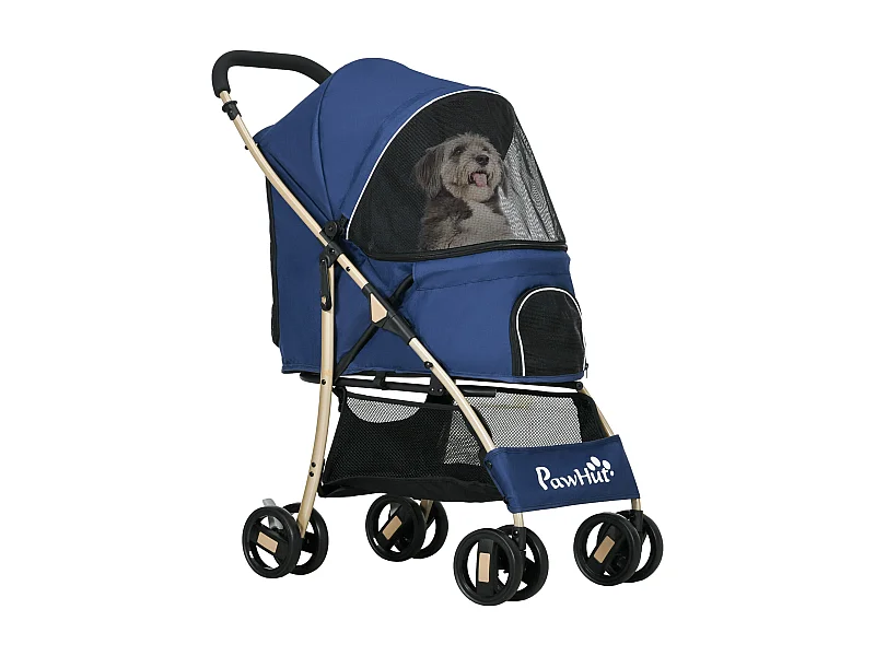 Poussette buggy pliable pour chien rangement laisses coussin inclus bleu