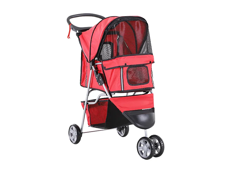 Poussette buggy pour chien chat animaux roue avant pivotante 360 degrés rouge