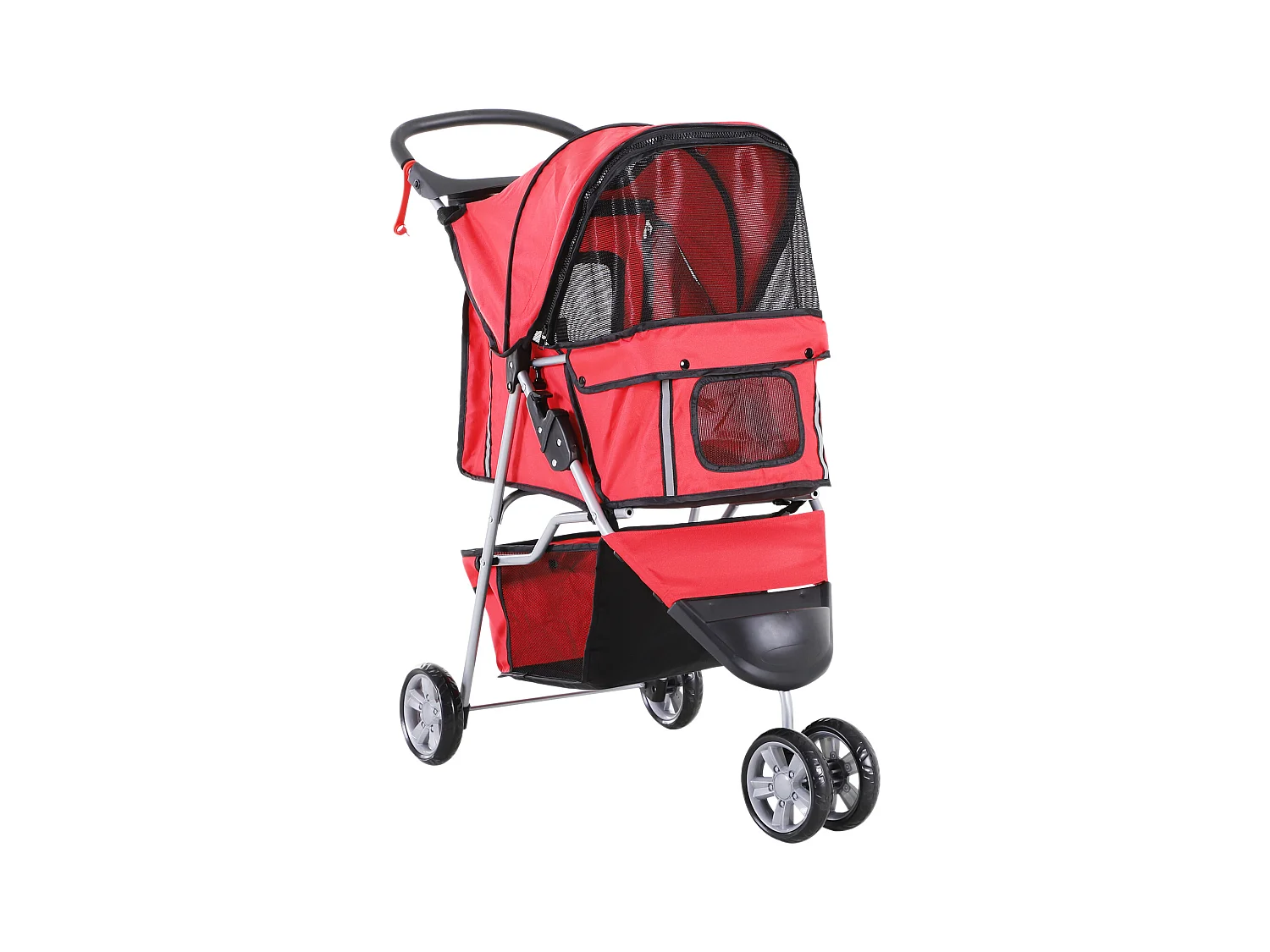 Poussette buggy pour chien chat animaux roue avant pivotante 360 degrés rouge