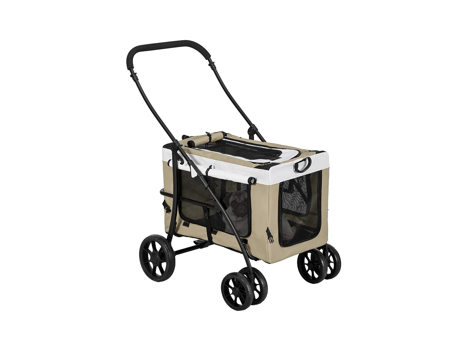 Poussette pliable animaux chien chat nacelle amovible 4 roues kaki