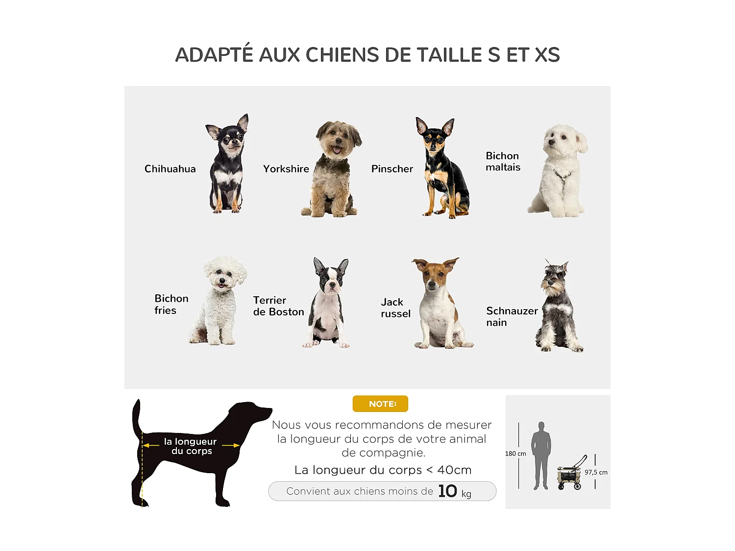 Poussette pliable animaux chien chat nacelle amovible 4 roues kaki