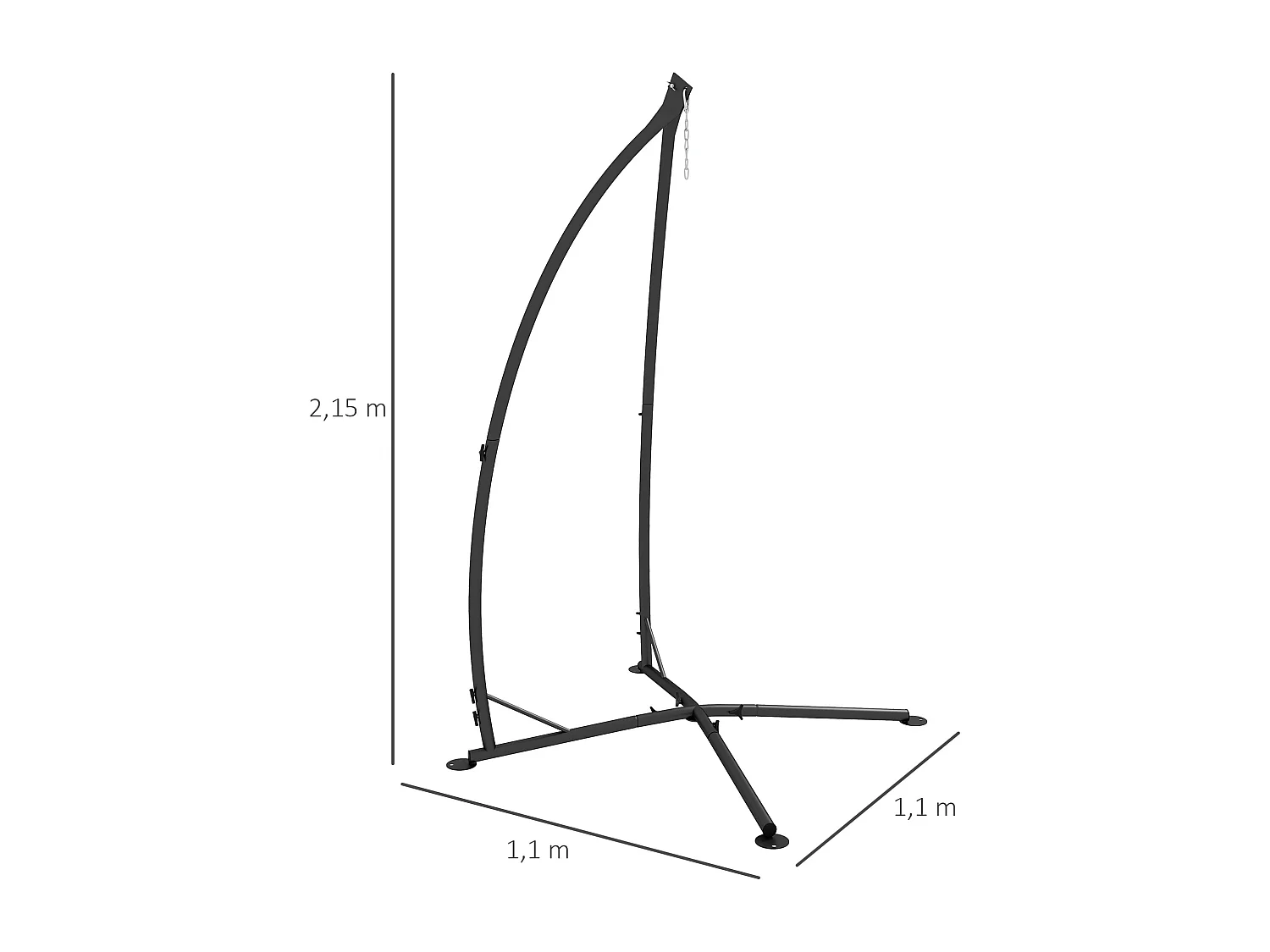 Support fauteuil suspendu - pied fauteuil suspendu - H. 215 cm - charge max. reco. 130 Kg - métal noir
