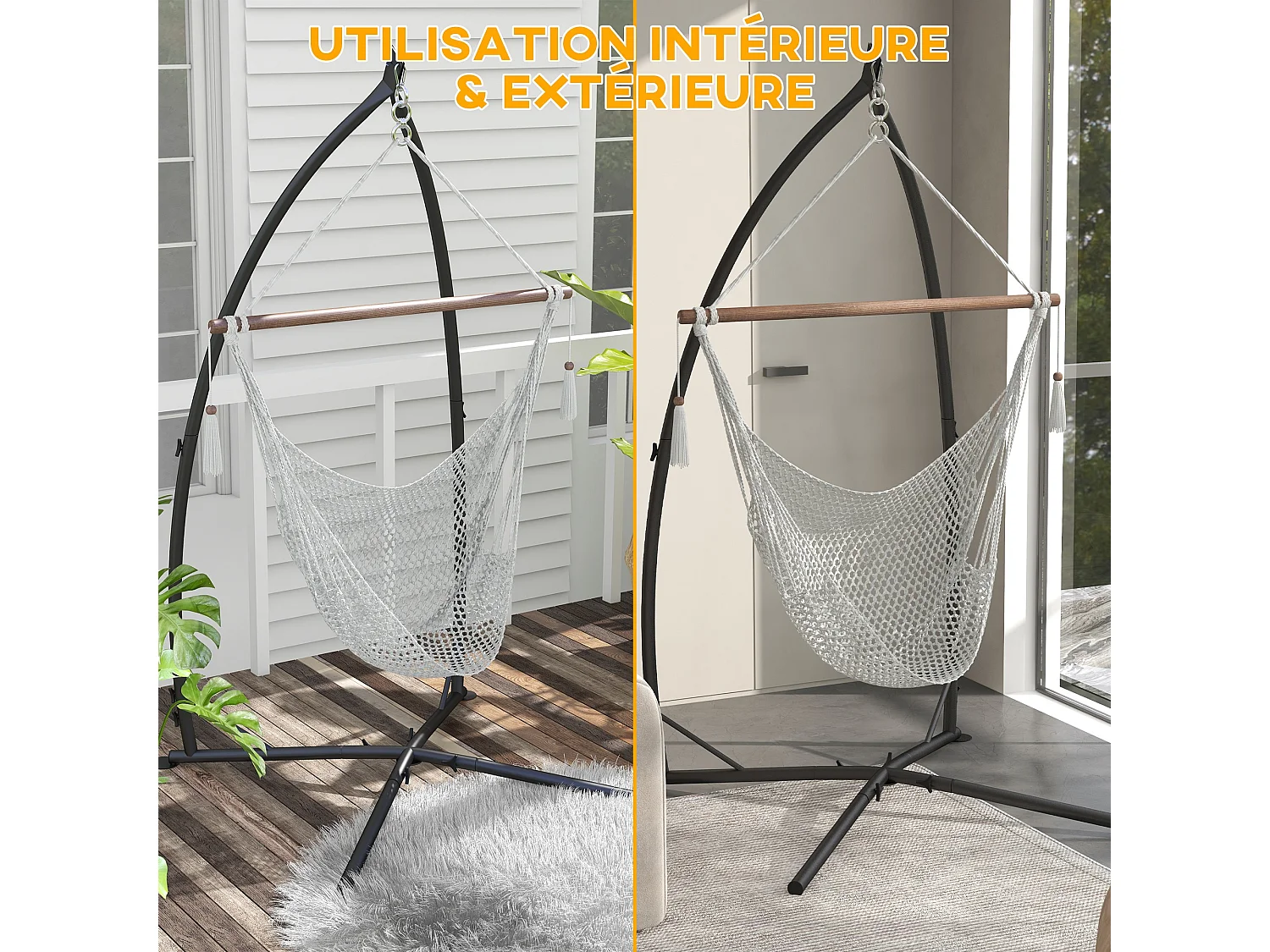 Support fauteuil suspendu - pied fauteuil suspendu - H. 215 cm - charge max. reco. 130 Kg - métal noir