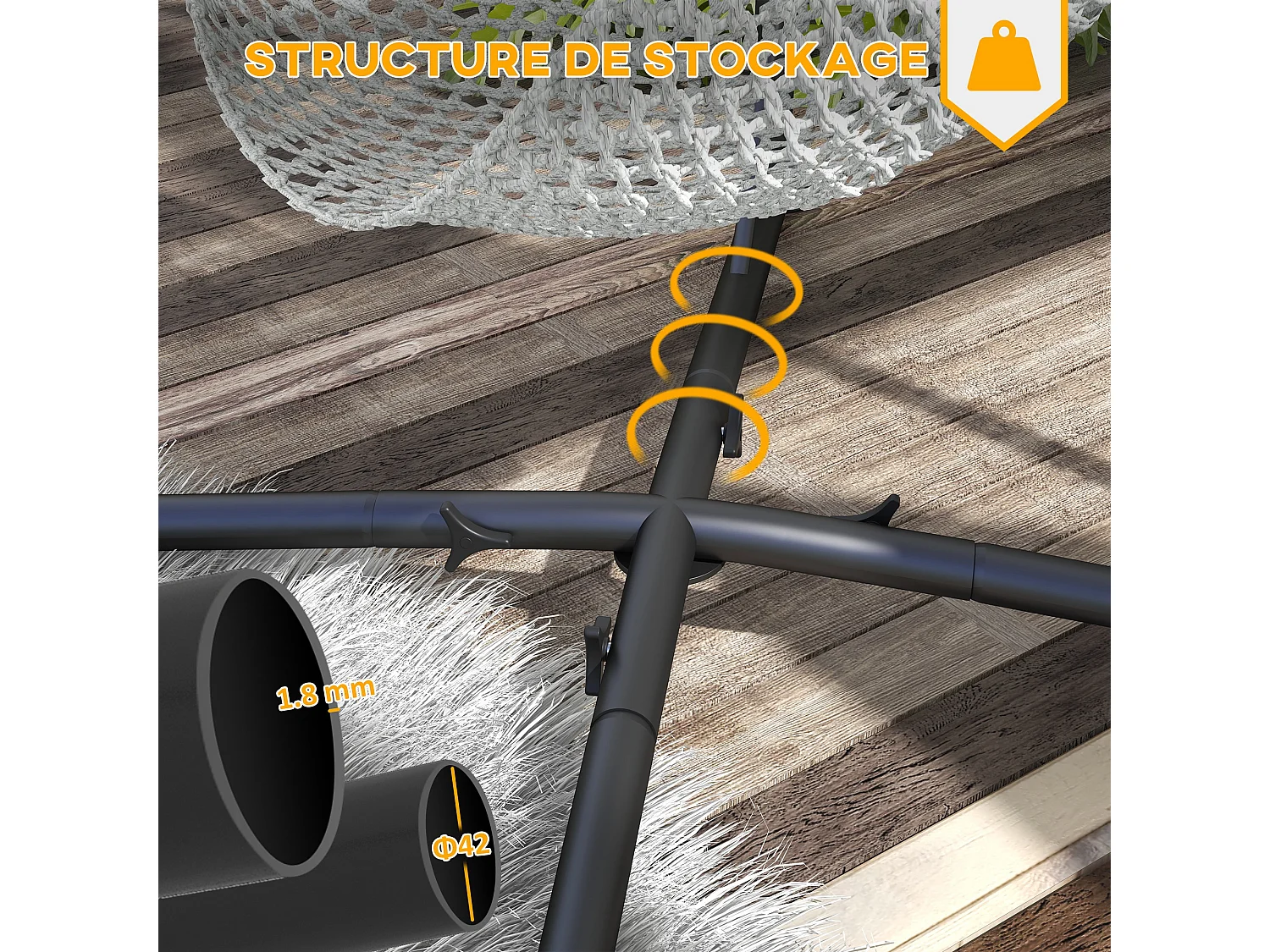 Support fauteuil suspendu - pied fauteuil suspendu - H. 215 cm - charge max. reco. 130 Kg - métal noir