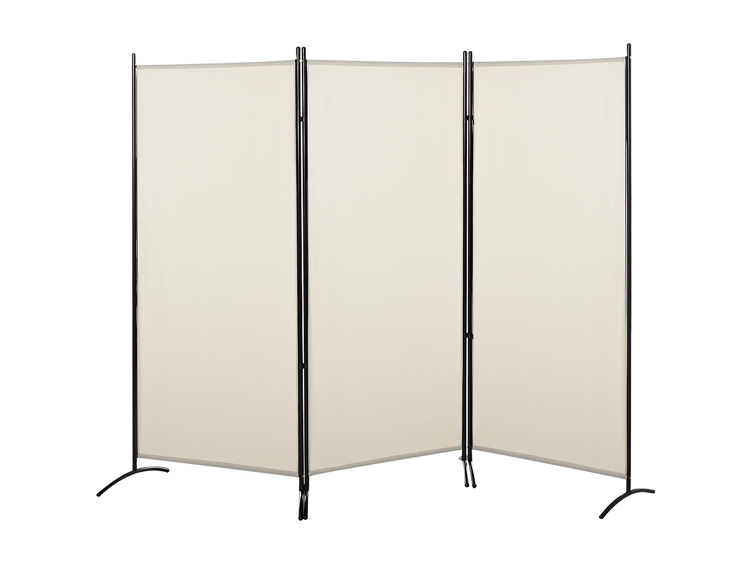 Paravent 3 panneaux sur pied brise-vue séparateur métal époxy polyester haute densité beige