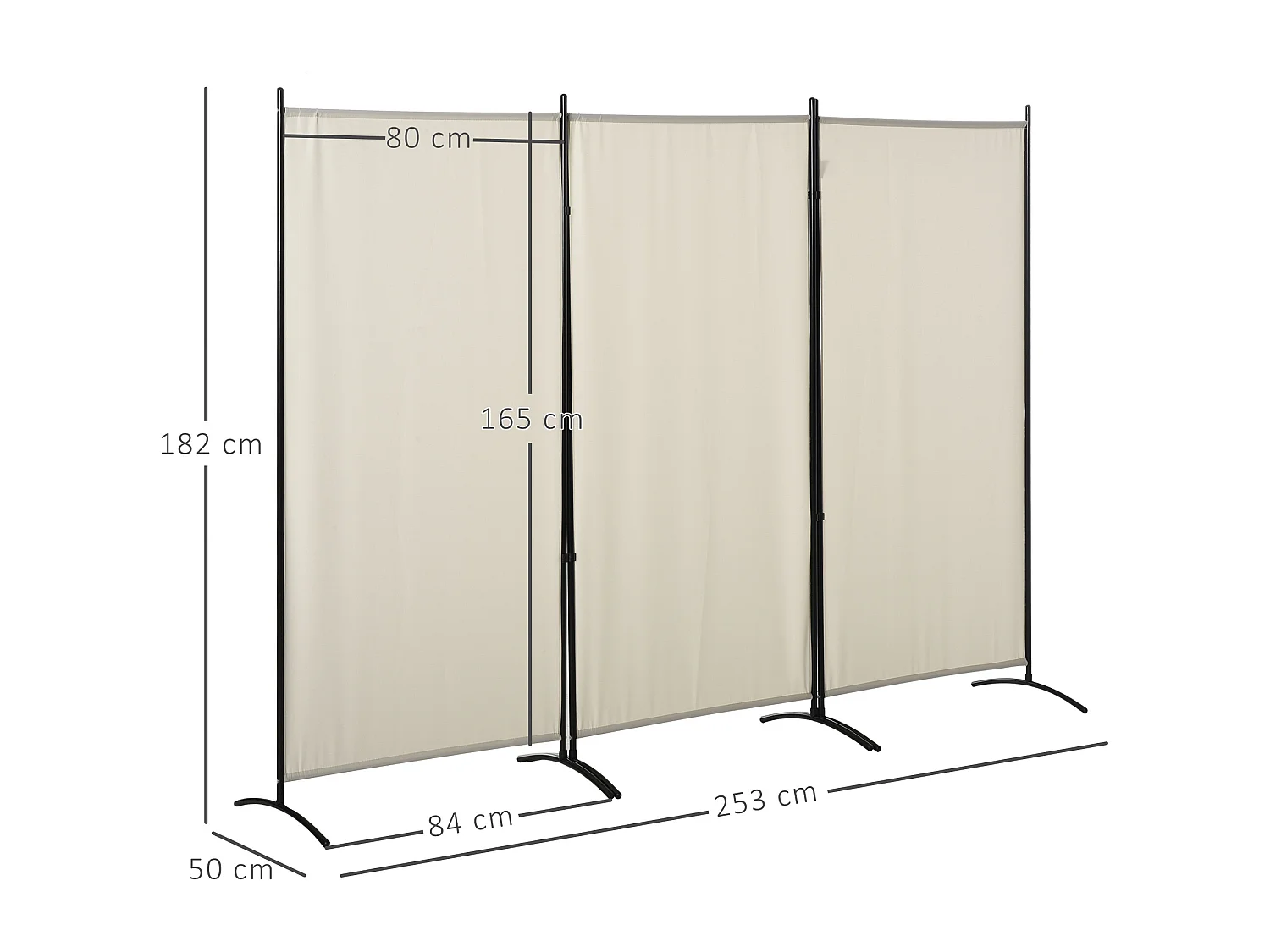 Paravent 3 panneaux sur pied brise-vue séparateur métal époxy polyester haute densité beige