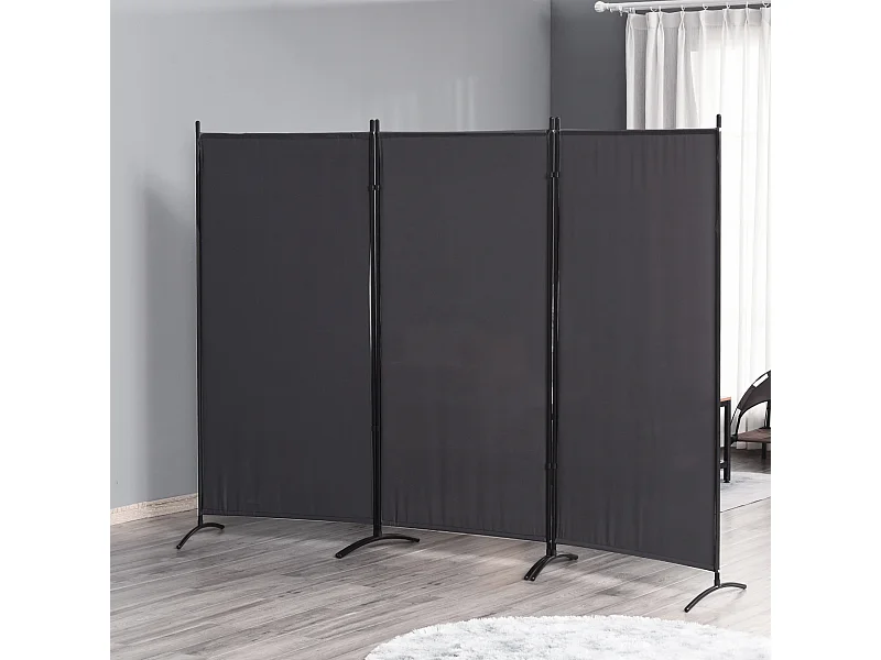 Paravent 3 panneaux sur pied brise-vue séparateur métal époxy polyester haute densité anthracite