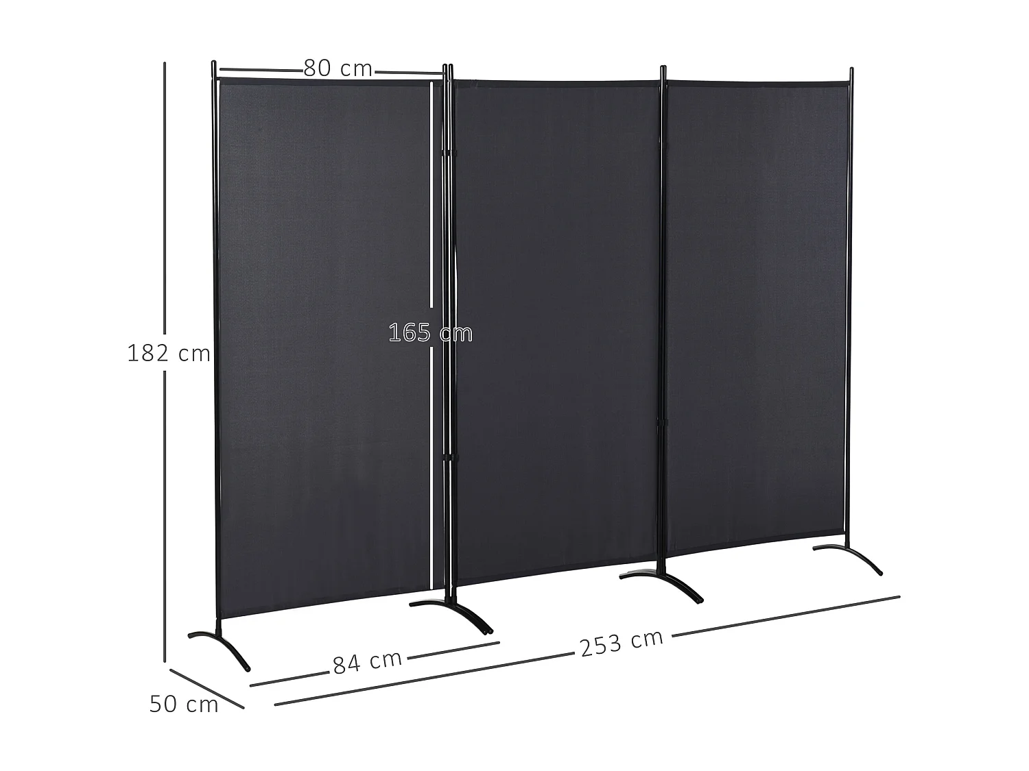 Paravent 3 panneaux sur pied brise-vue séparateur métal époxy polyester haute densité anthracite