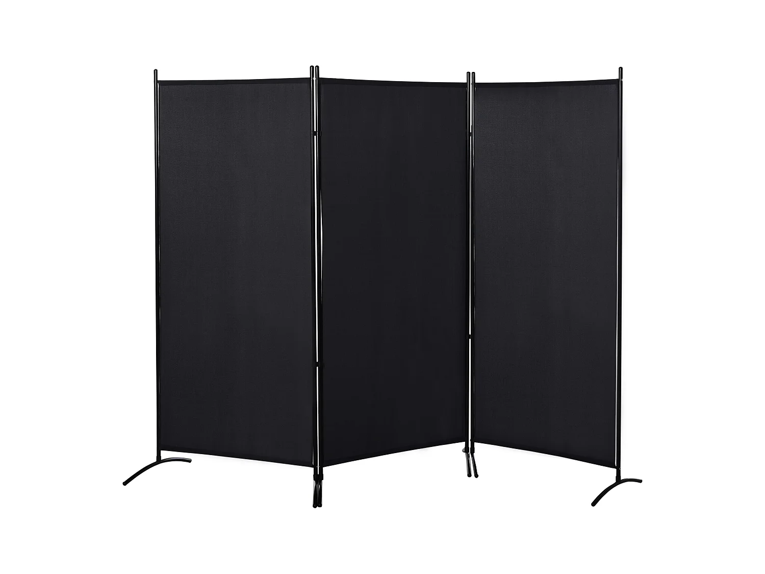 Paravent 3 panneaux sur pied brise-vue séparateur métal époxy polyester haute densité noir