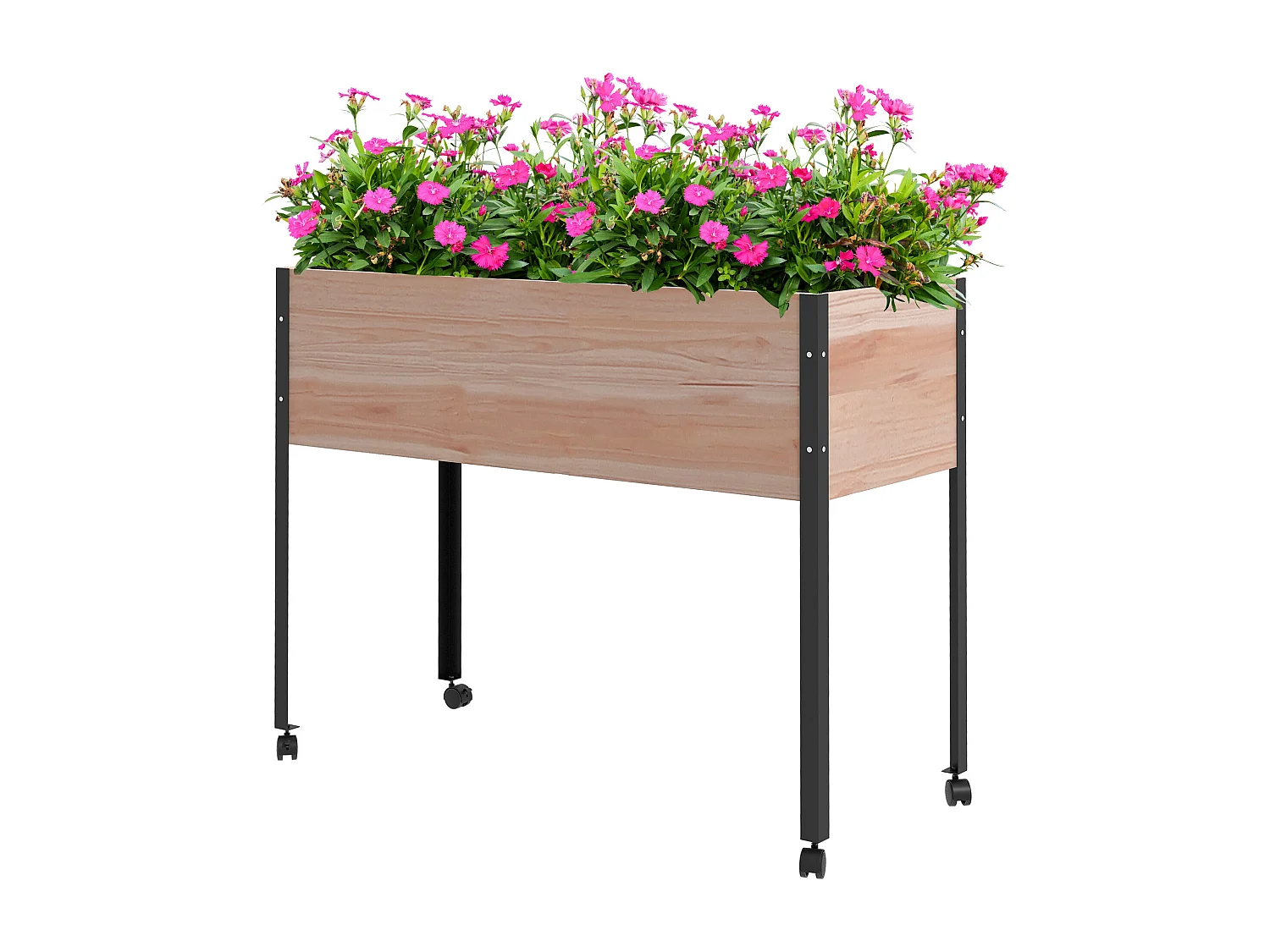 Jardinière sur pied - potager sur roulettes - inserts d'irrigation, feutre drainage inclus - acier bois sapin pré-huilé