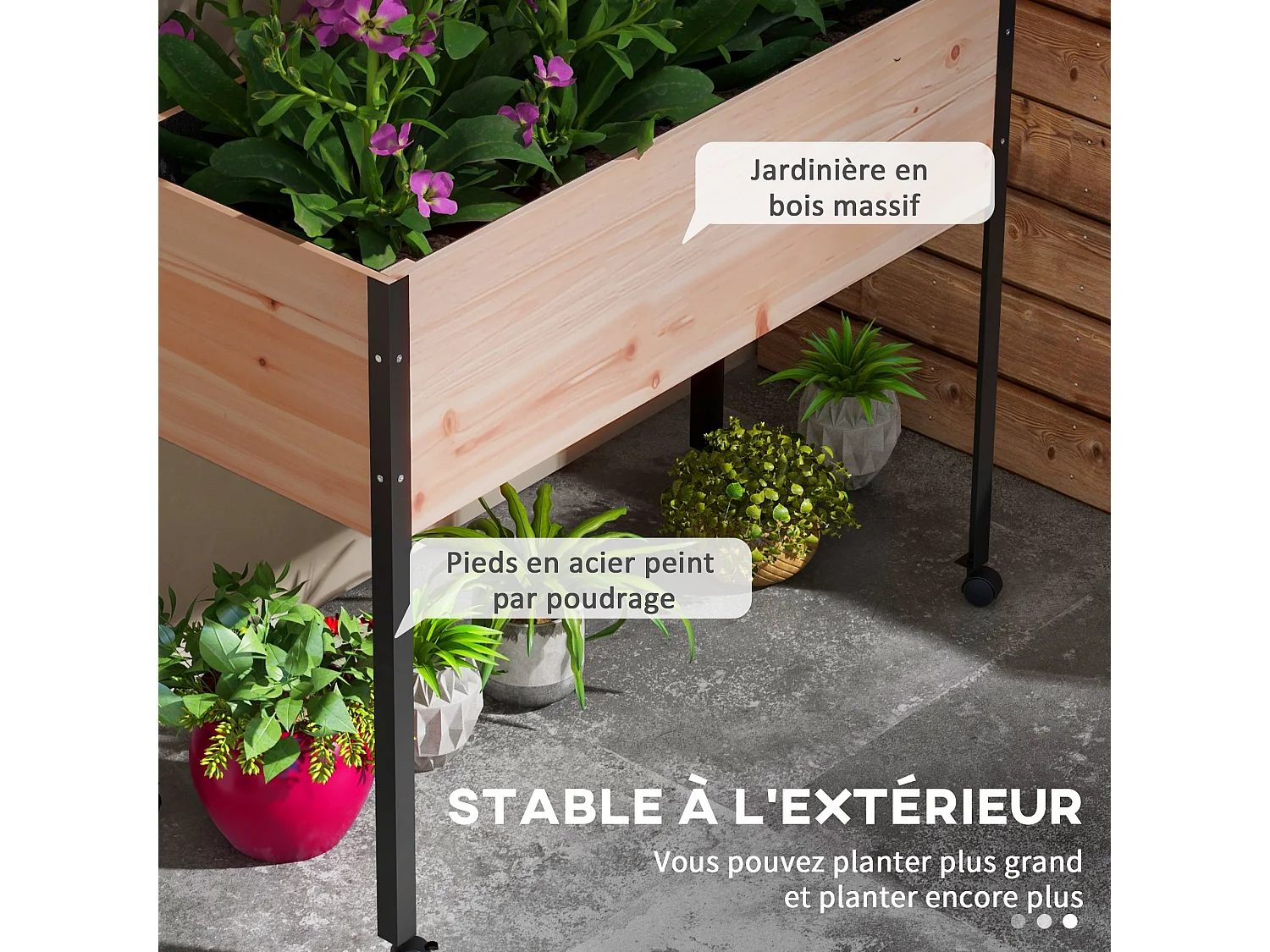 Jardinière sur pied - potager sur roulettes - inserts d'irrigation, feutre drainage inclus - acier bois sapin pré-huilé