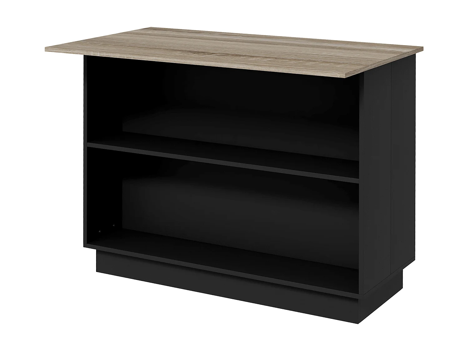 Desserte îlot de cuisine étagère 2 niches 2 placards effet bois noir