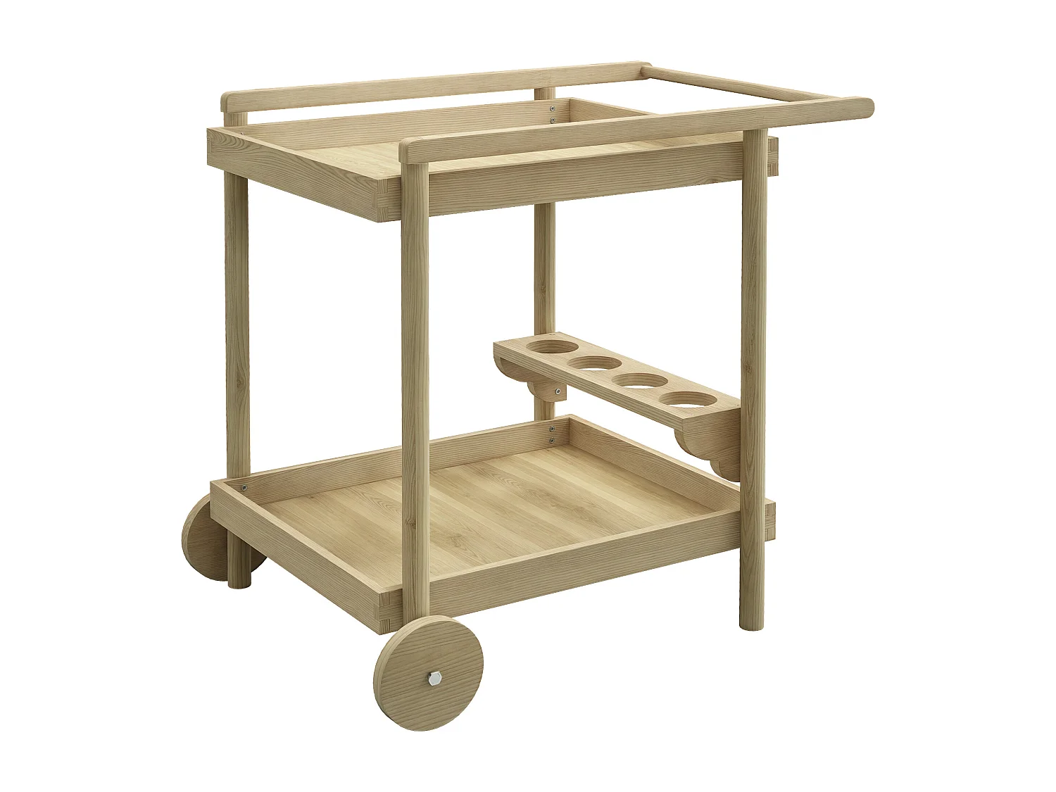 Desserte de jardin chariot pour plancha barbecue en bois avec poignée 2 plateaux et porte-bouteilles