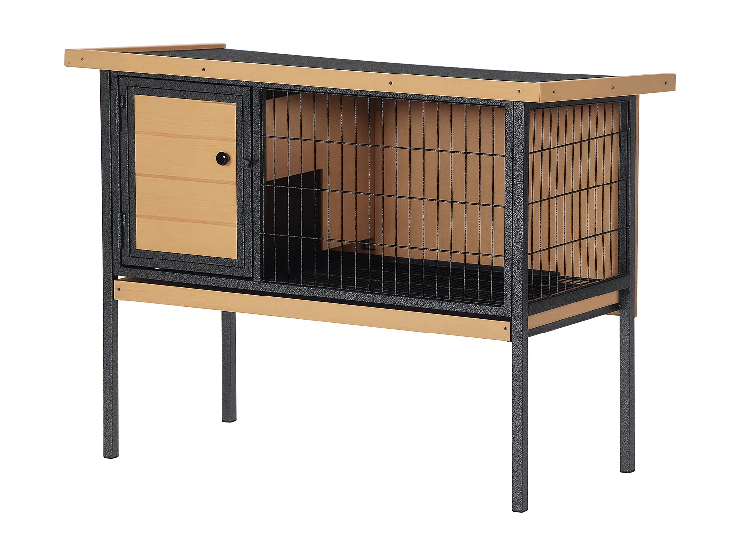 Cage à lapin clapier sur pied - toit ouvrable - dim. 91,5L x 45l x 70H cm - métal époxy bois pré-huilé