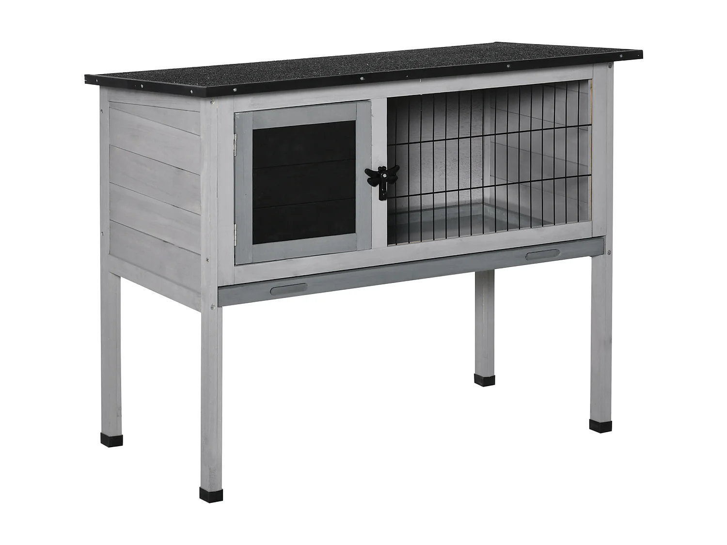 Clapier sur pied cage à lapin avec niche intérieure plateau excrément coulissant porte verrouillable toit ouvrant bois sapin gris