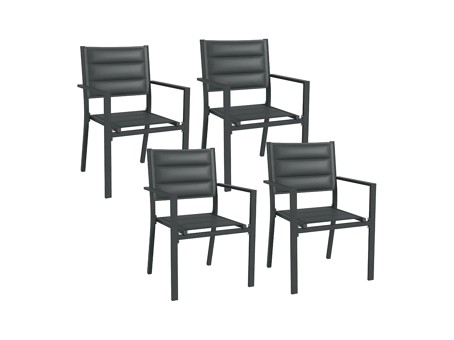 Lot de 4 chaises de jardin empilables avec accoudoirs alu textilène gris