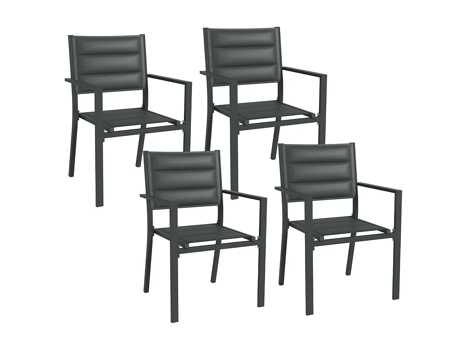 Lot de 4 chaises de jardin empilables avec accoudoirs alu textilène gris