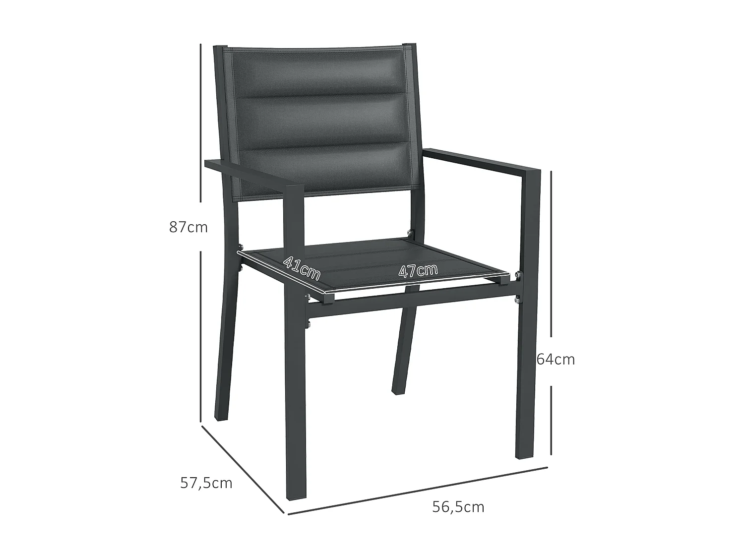 Lot de 4 chaises de jardin empilables avec accoudoirs alu textilène gris