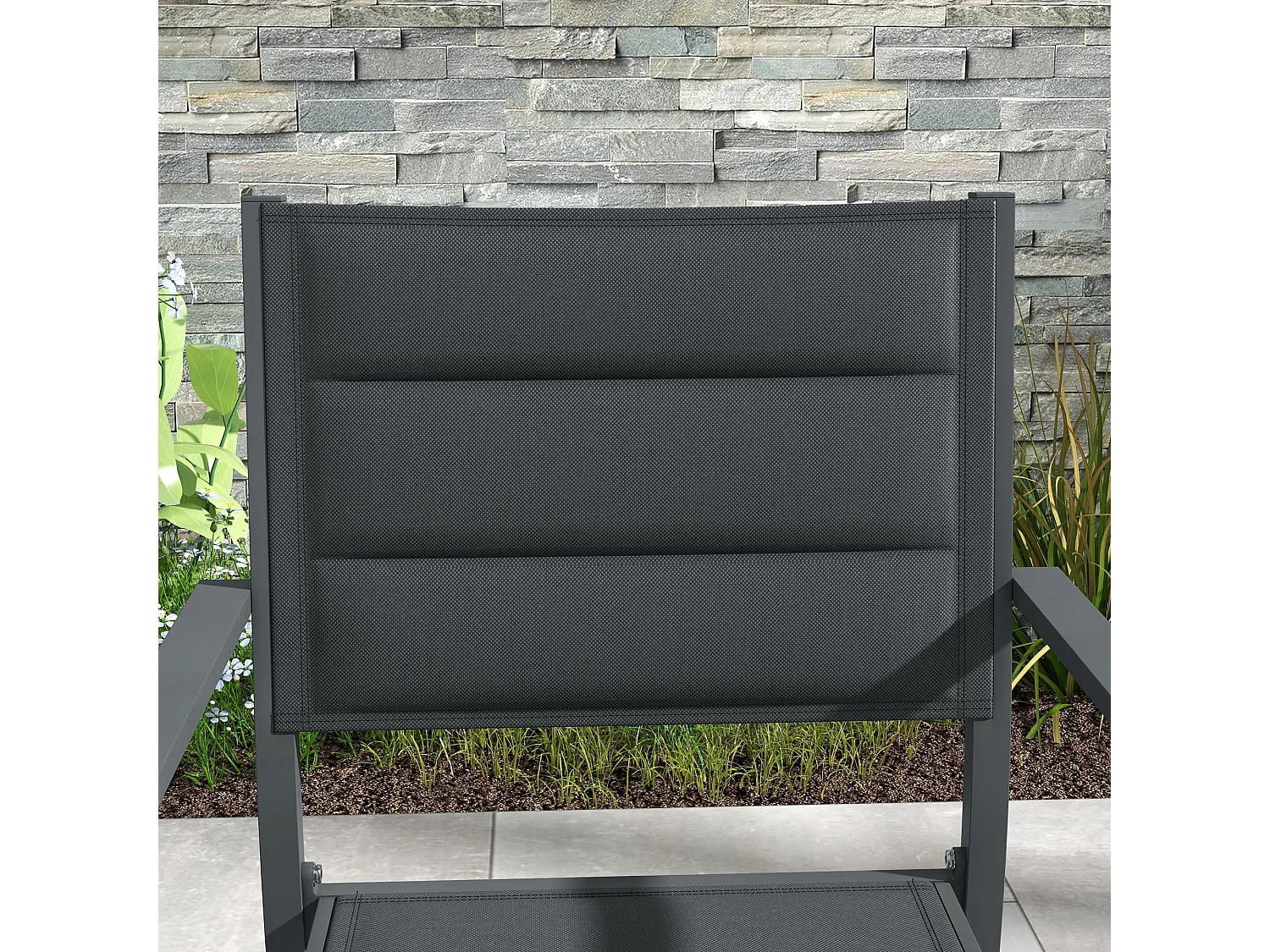 Lot de 4 chaises de jardin empilables avec accoudoirs alu textilène gris