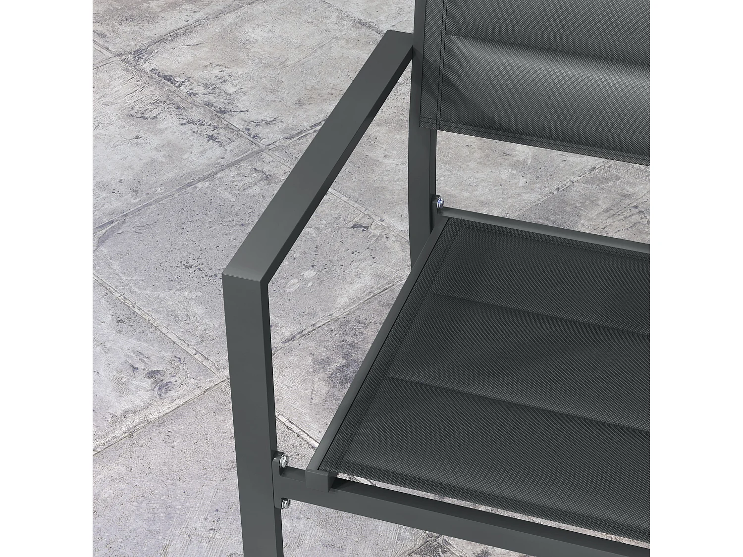 Lot de 4 chaises de jardin empilables avec accoudoirs alu textilène gris