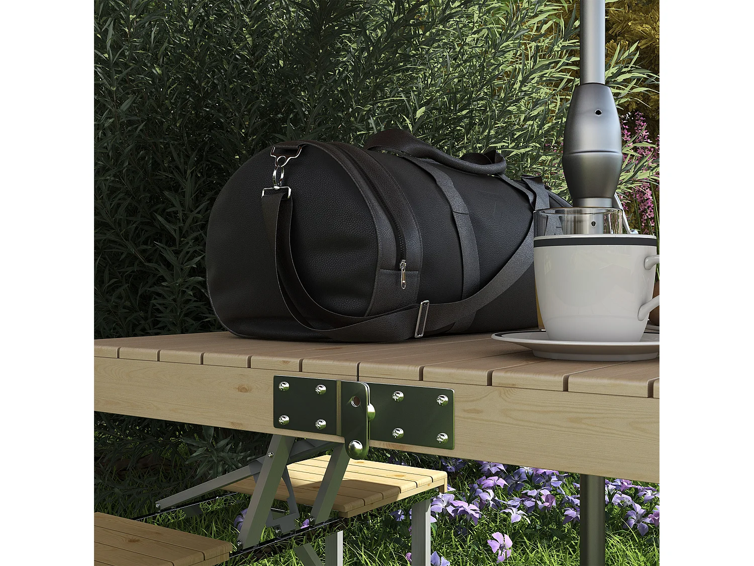 Ensemble table et chaise de camping pliable forme valise alu bois