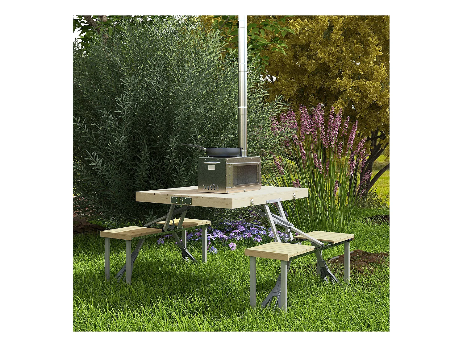 Ensemble table et chaise de camping pliable forme valise alu bois