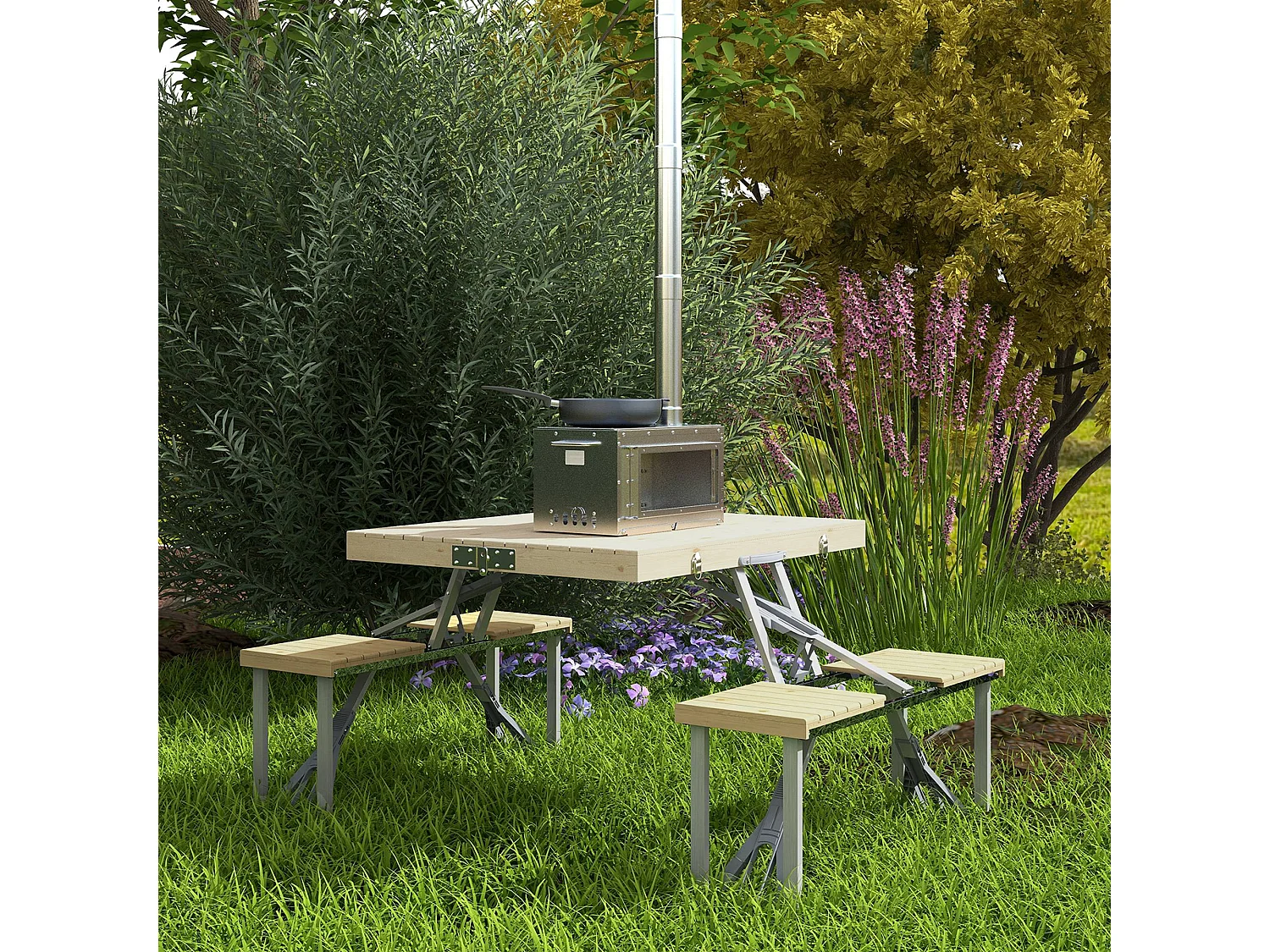 Ensemble table et chaise de camping pliable forme valise alu bois