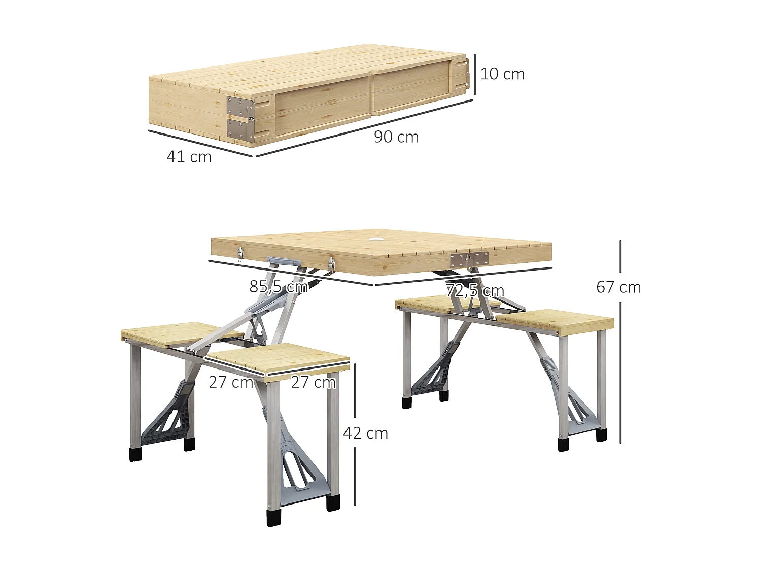 Ensemble table et chaise de camping pliable forme valise alu bois