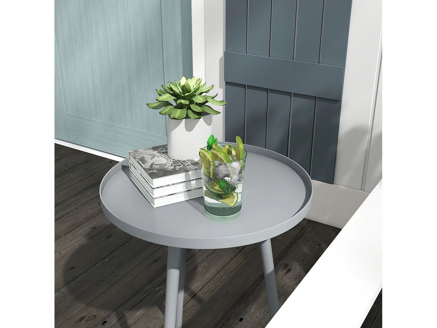 Table basse de jardin d'appoint design scandinave Ø 40 x 50H cm acier époxy gris