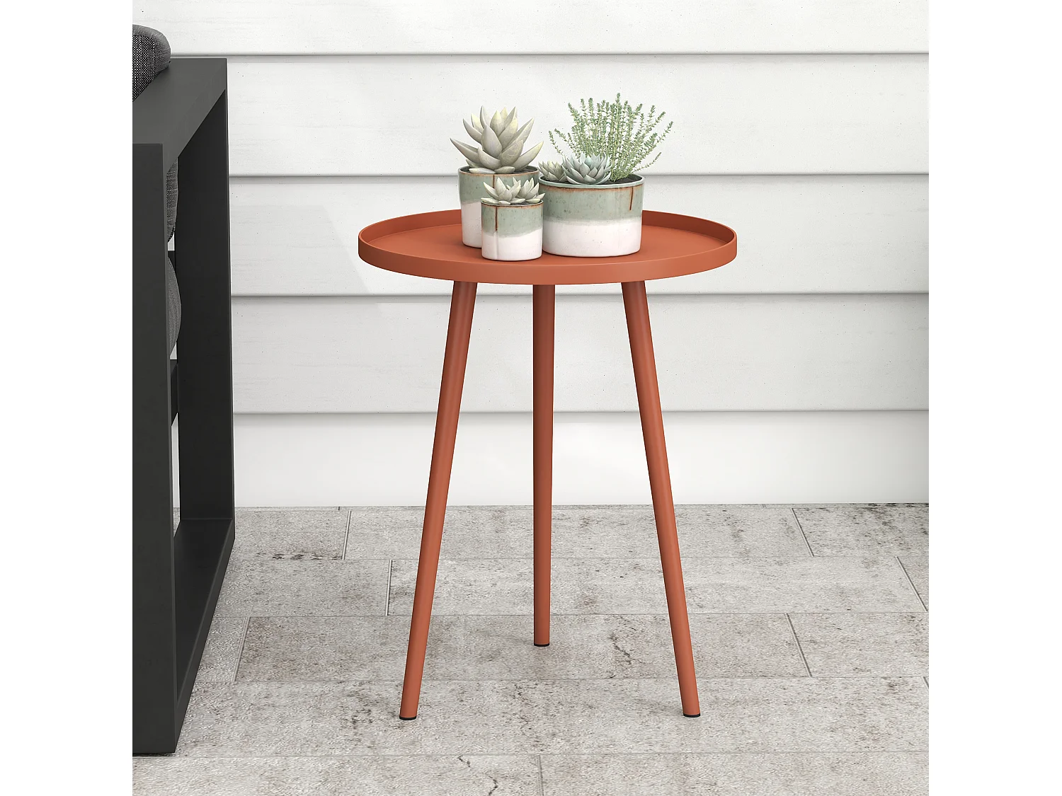 Table basse de jardin d'appoint design scandinave Ø 40 x 50H cm acier époxy rouge