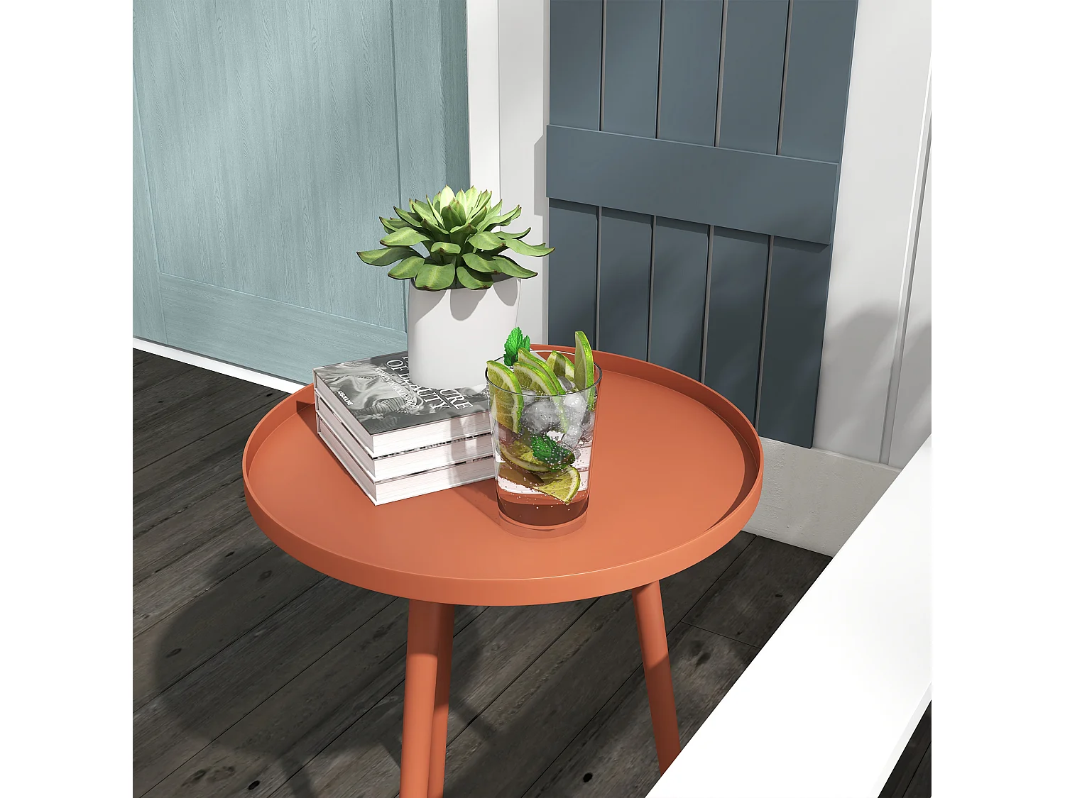 Table basse de jardin d'appoint design scandinave Ø 40 x 50H cm acier époxy rouge