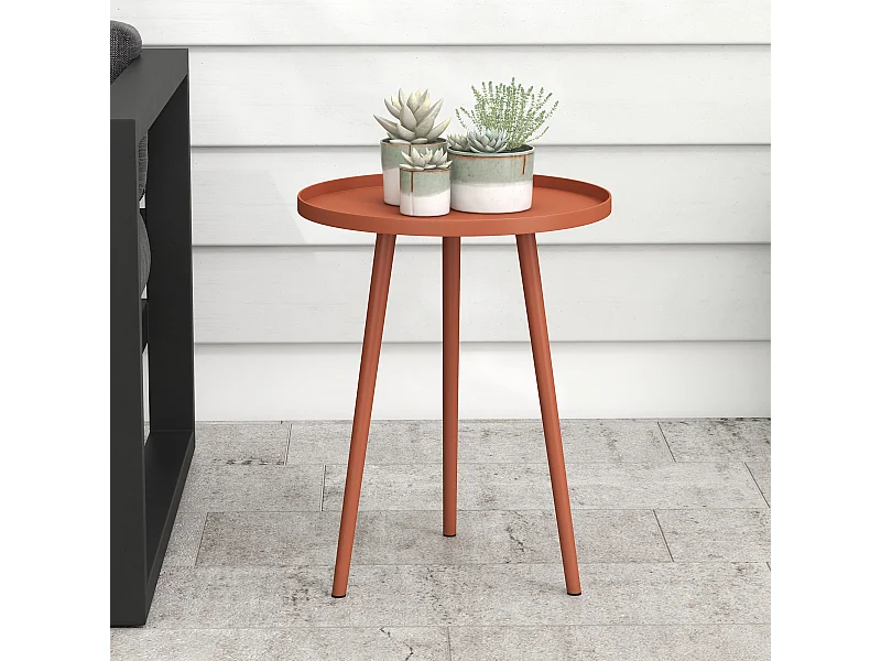 Table basse de jardin d'appoint design scandinave Ø 40 x 50H cm acier époxy rouge