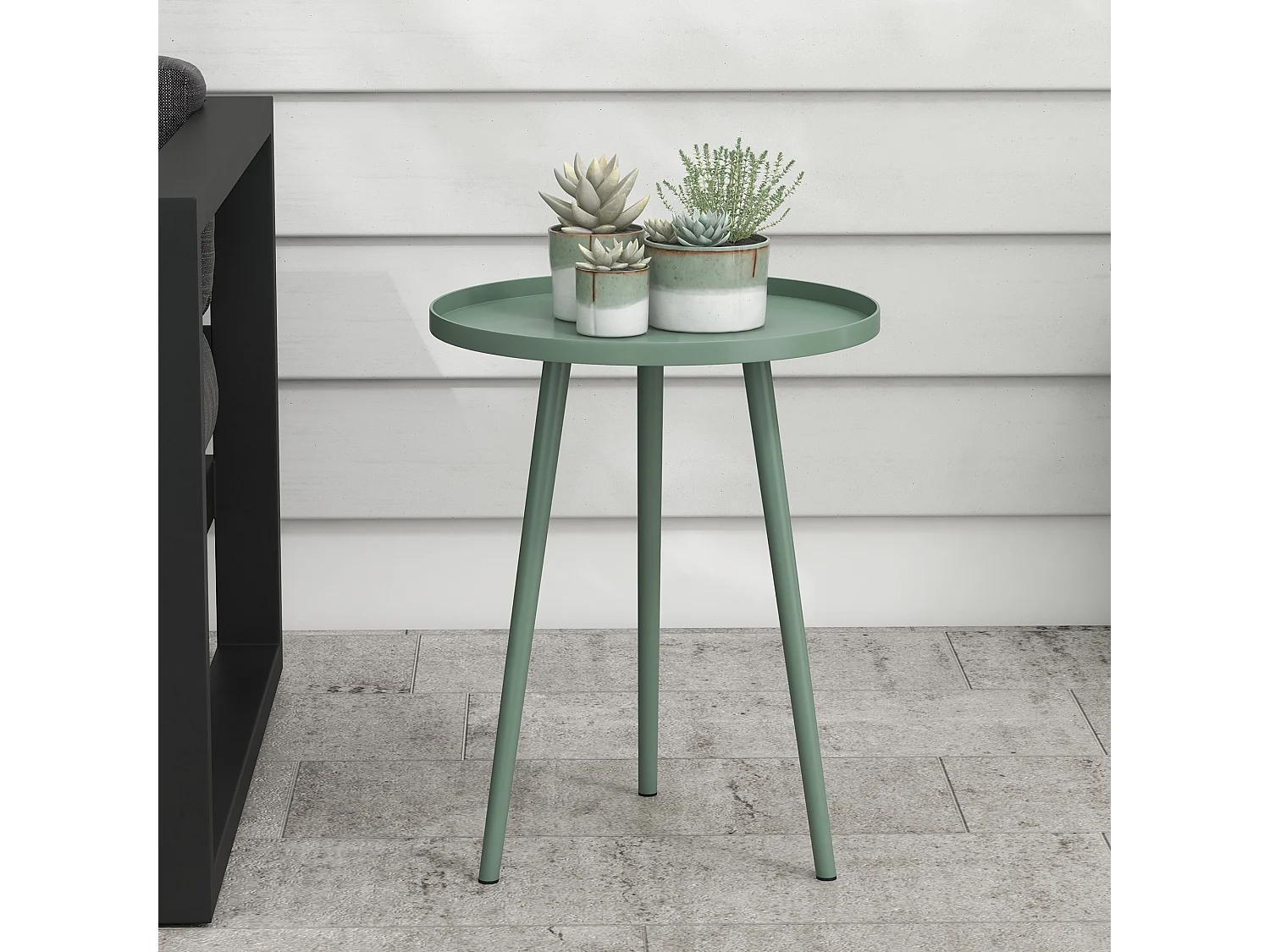 Table basse de jardin d'appoint design scandinave Ø 40 x 50H cm acier époxy vert