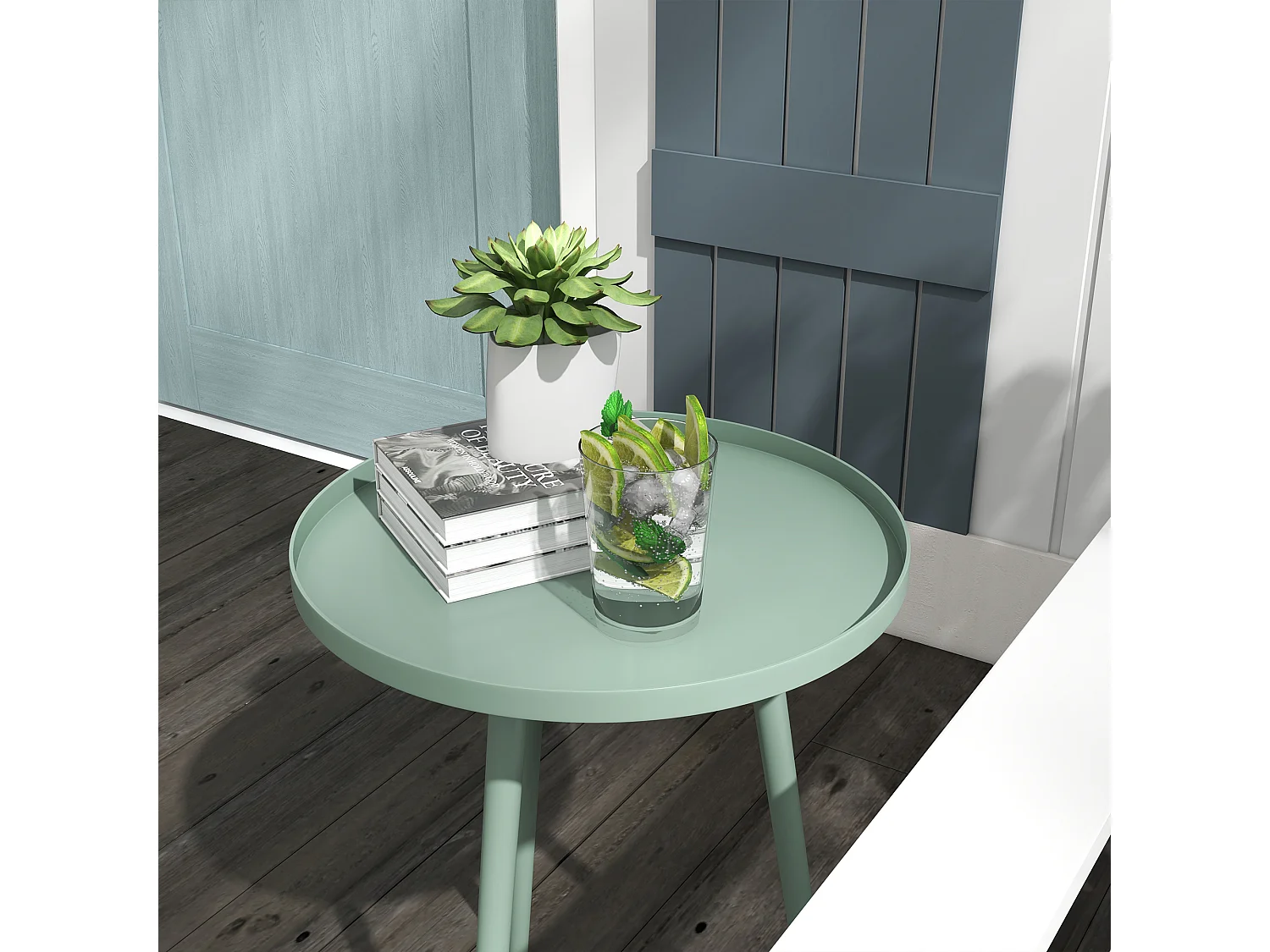 Table basse de jardin d'appoint design scandinave Ø 40 x 50H cm acier époxy vert