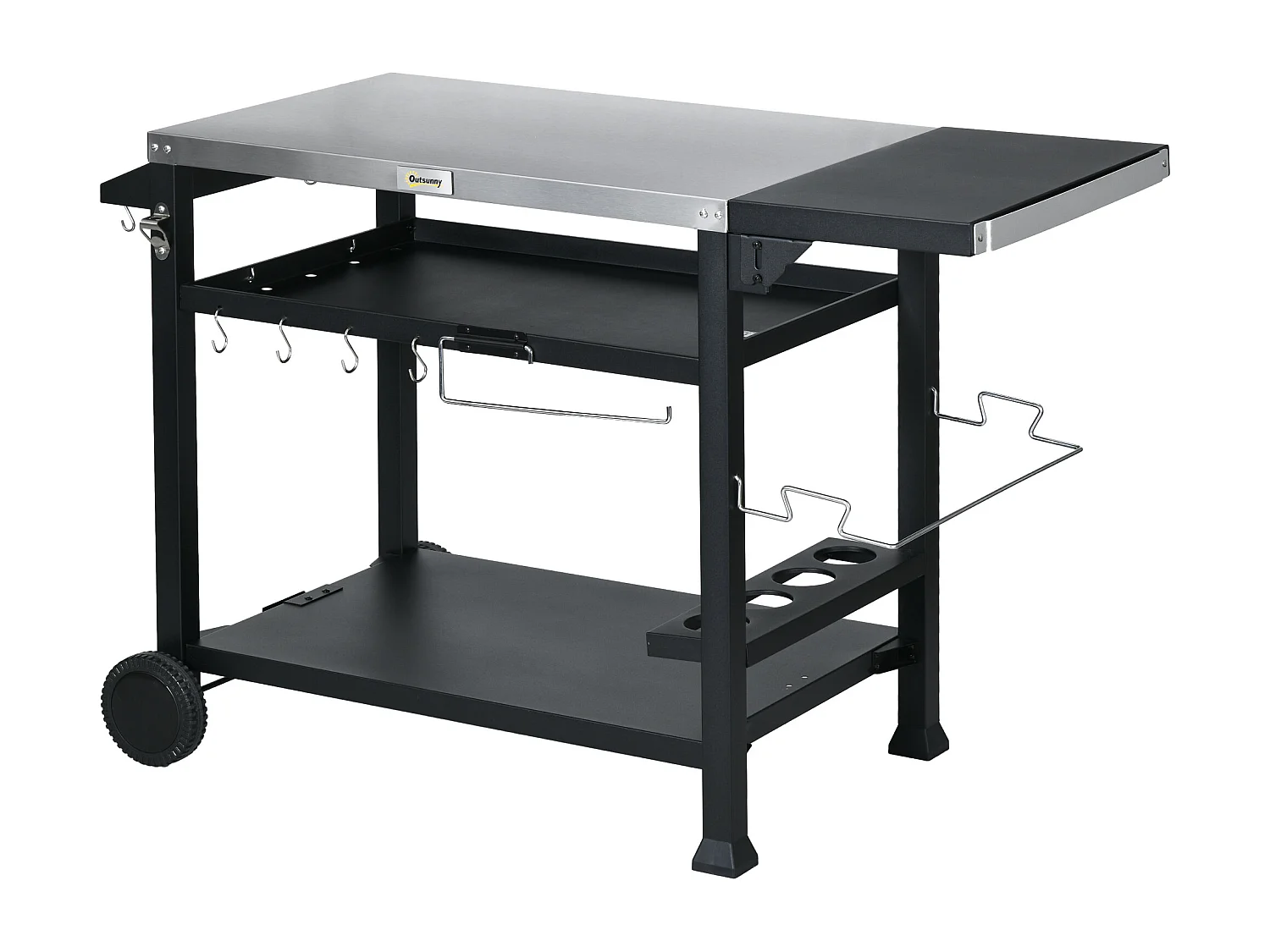 Chariot desserte barbecue plancha multi-équipement plateau acier inox