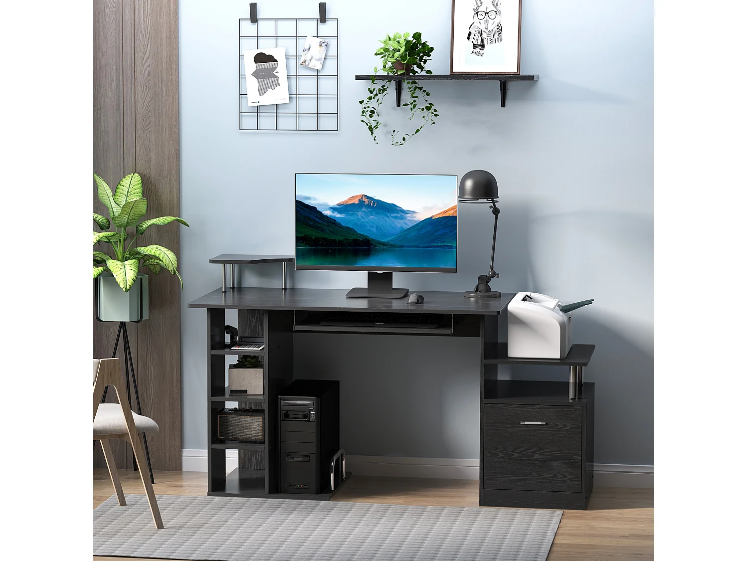 Bureau pour ordinateur table meuble pc informatique en MDF noir