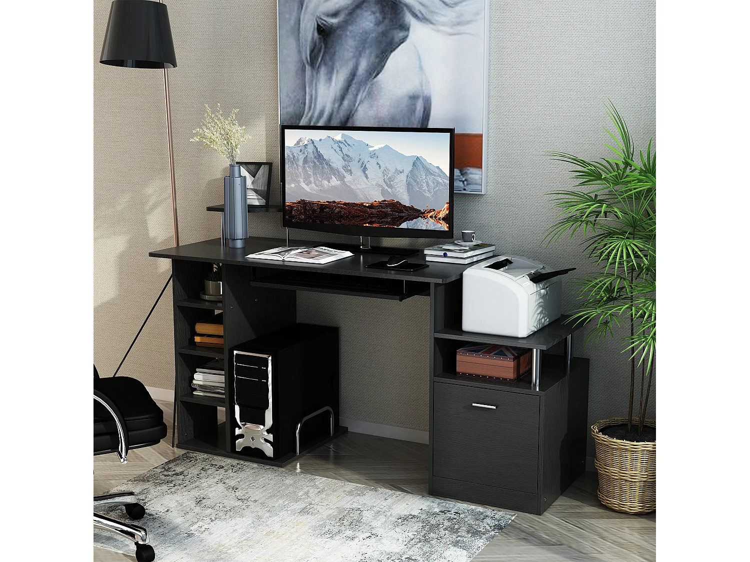 Bureau pour ordinateur table meuble pc informatique en MDF noir