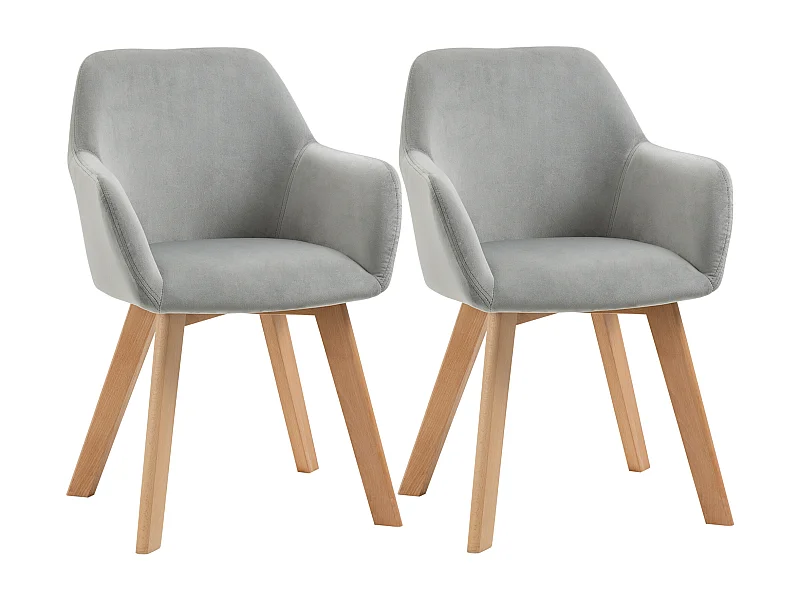 Chaises de visiteur design scandinave - lot de 2 chaises - pieds bois hévéa - assise dossier accoudoirs velours gris