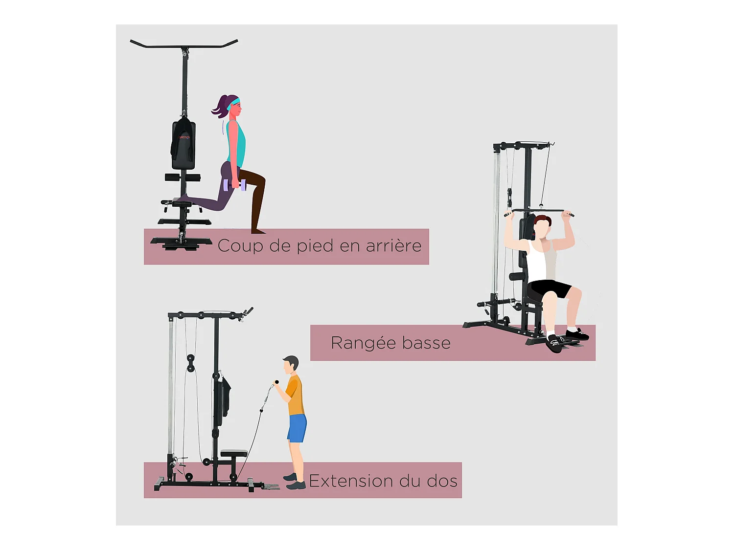 Station de musculation tirage poitrine - lat pulldown machine - bande de résistance, siège réglable - noir