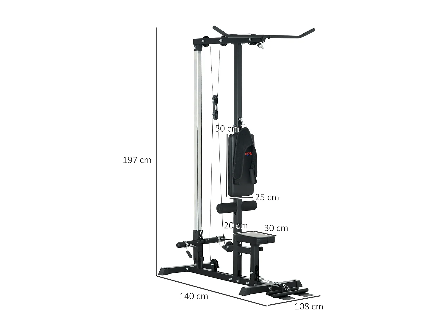 Station de musculation tirage poitrine - lat pulldown machine - bande de résistance, siège réglable - noir