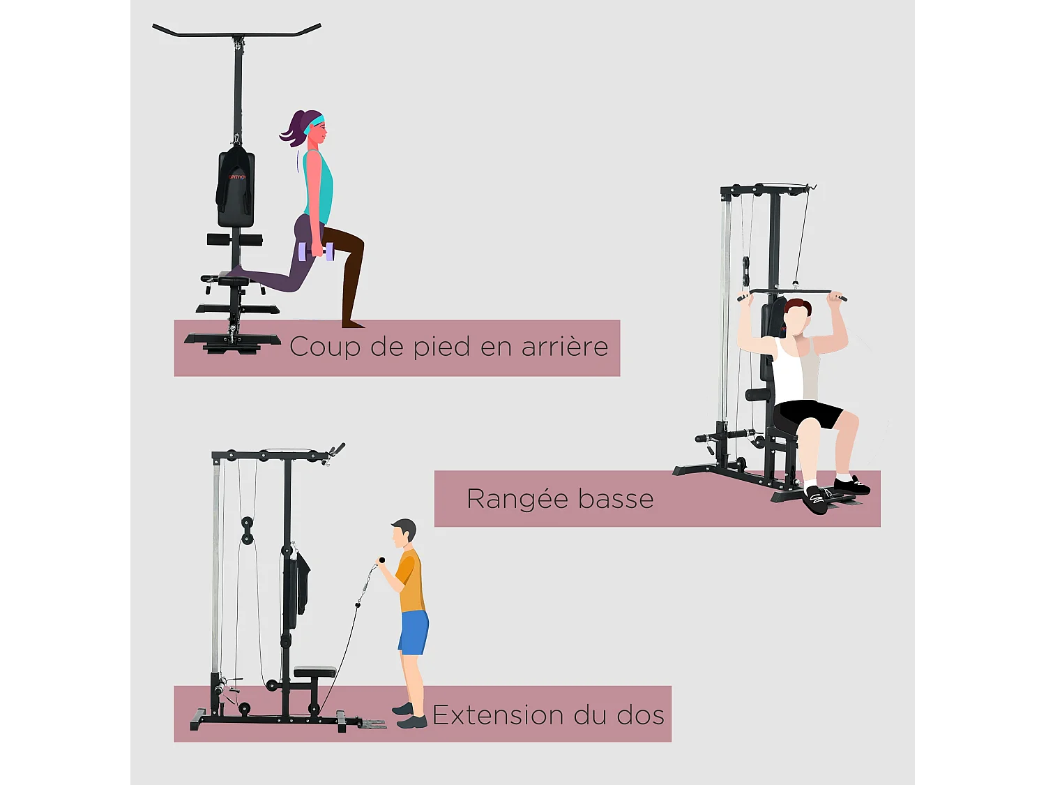 Station de musculation tirage poitrine - lat pulldown machine - bande de résistance, siège réglable - noir