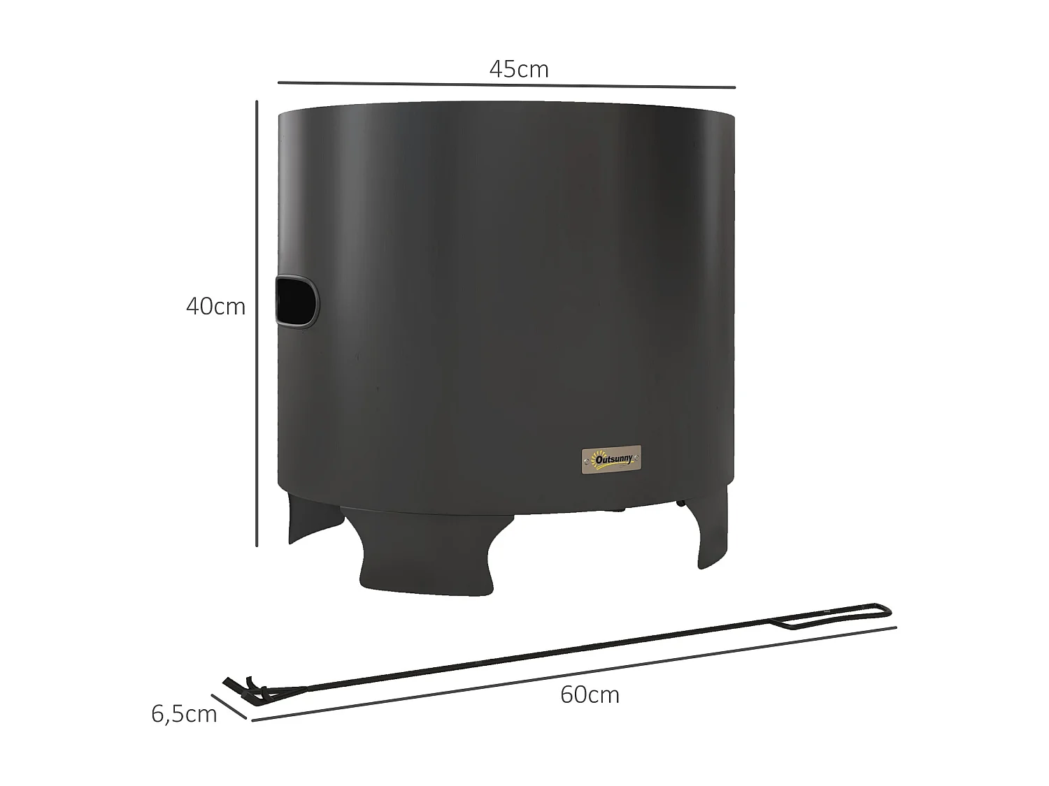 Brasero extérieur portable avec tisonnier - Ø 45 cm - acier inox métal noir