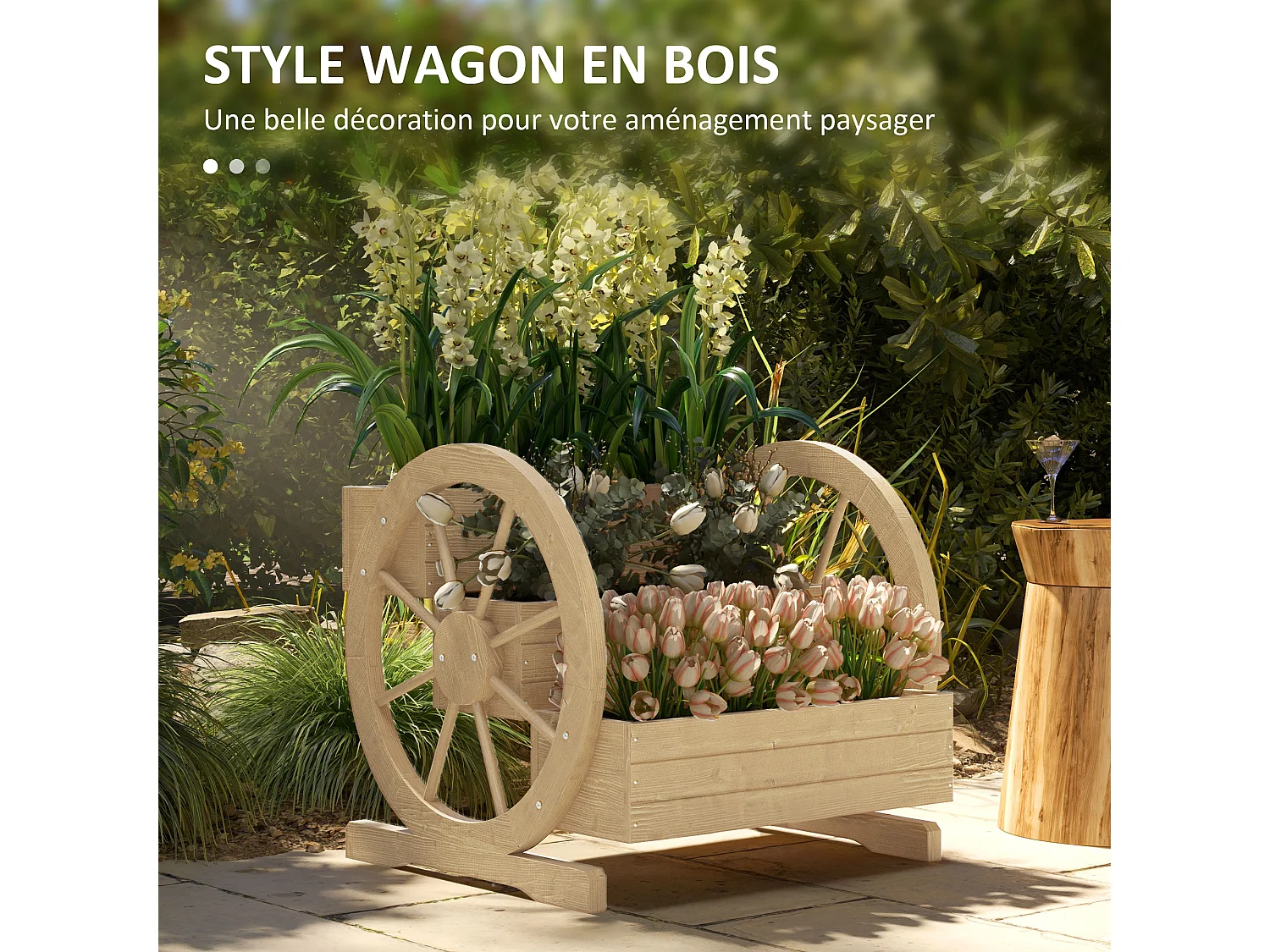 Jardinière sur pied carré potager 3 étages style rustique chic