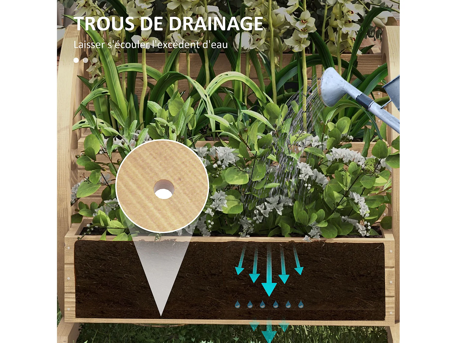 Jardinière sur pied carré potager 3 étages style rustique chic