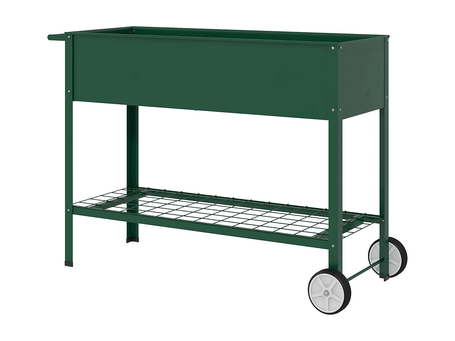 Jardinière sur pieds potager dim. 109L x 44l x 80H cm étagère 2 roues + insert d'irrigation métal vert