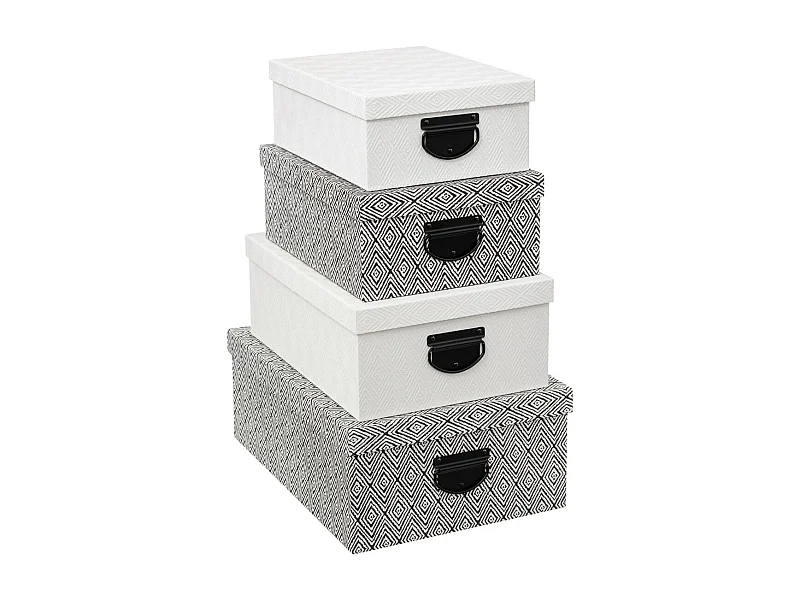 Lot de 4 Boites de rangement Blanc & Noir effet relief